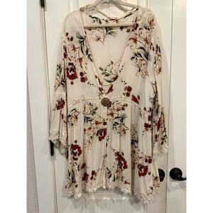 Southern Stitch Boho Floral Tunic Dress‎ with Tassel Trim – Size XL